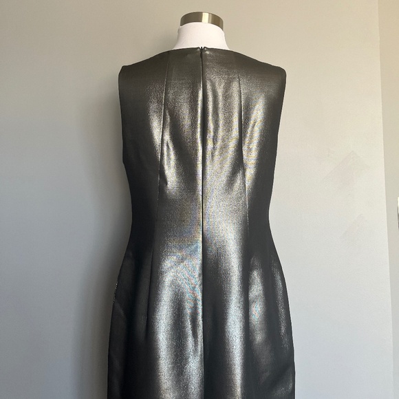 HUGO BOSS Dajena1 Silver Shimmer Cocktail Silk Sheath Pencil Sleeveles Dress - Picture 9 of 15